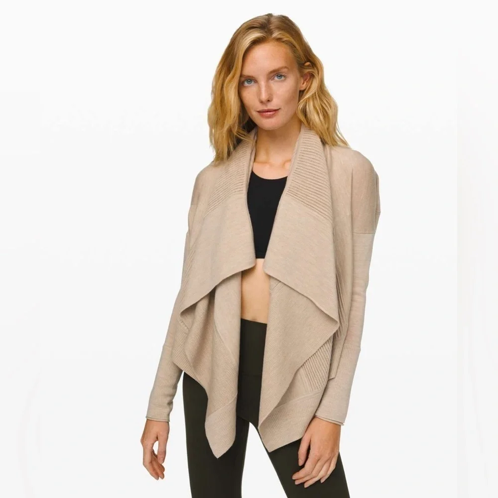 Lululemon Sit in Locus Wrap II Heathered Sandlot Merino Wool Cardigan